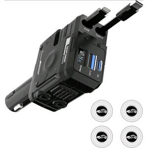 Retractable 4 in 1 car fast charger for IOS and USB C phones & devices